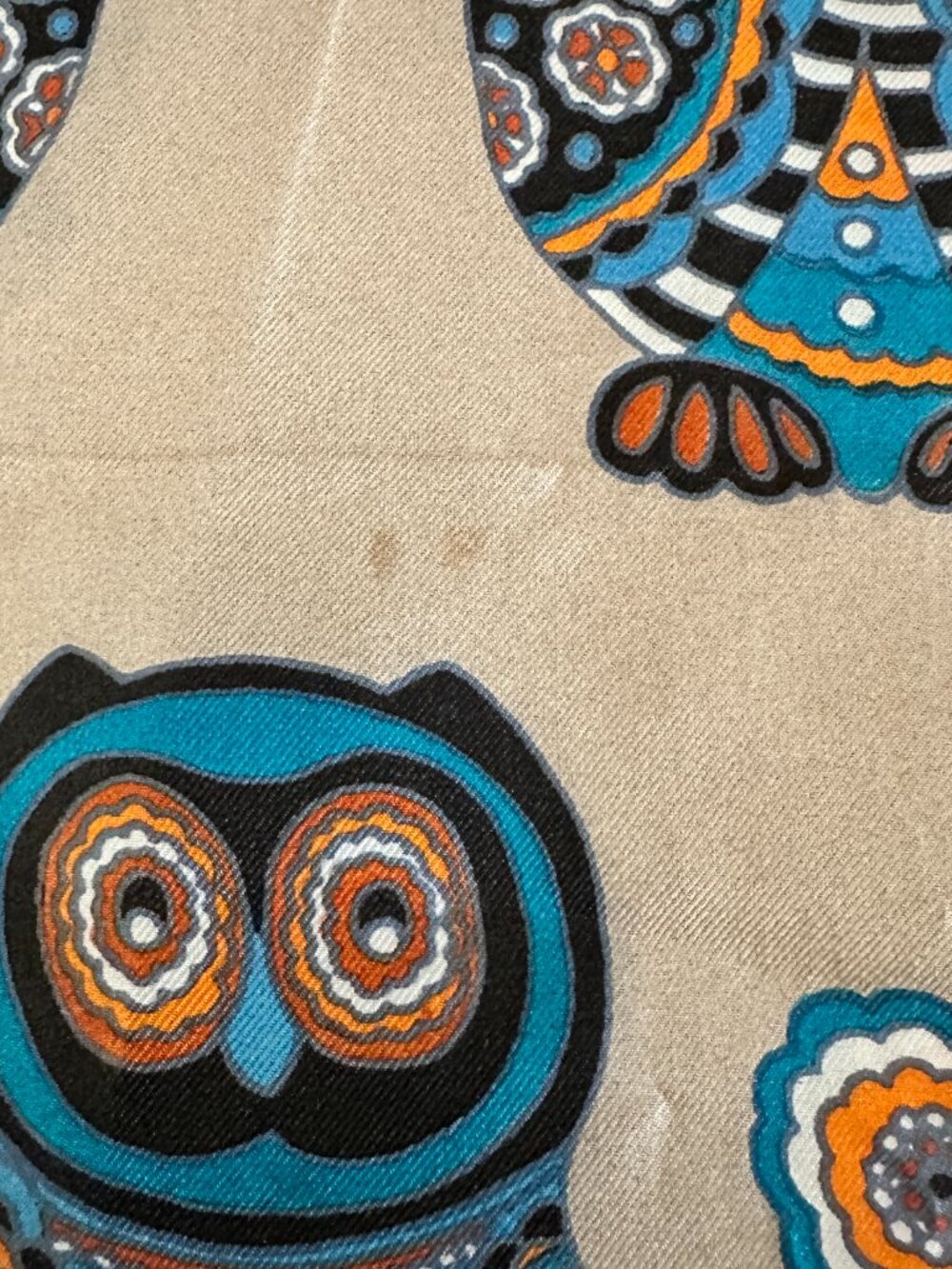 Vintage Echo Scarf Owls 100% Silk 15" x 44" Brown Tan - Picture 5 of 7